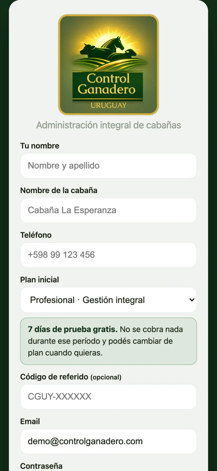Formulario para crear la cuenta.