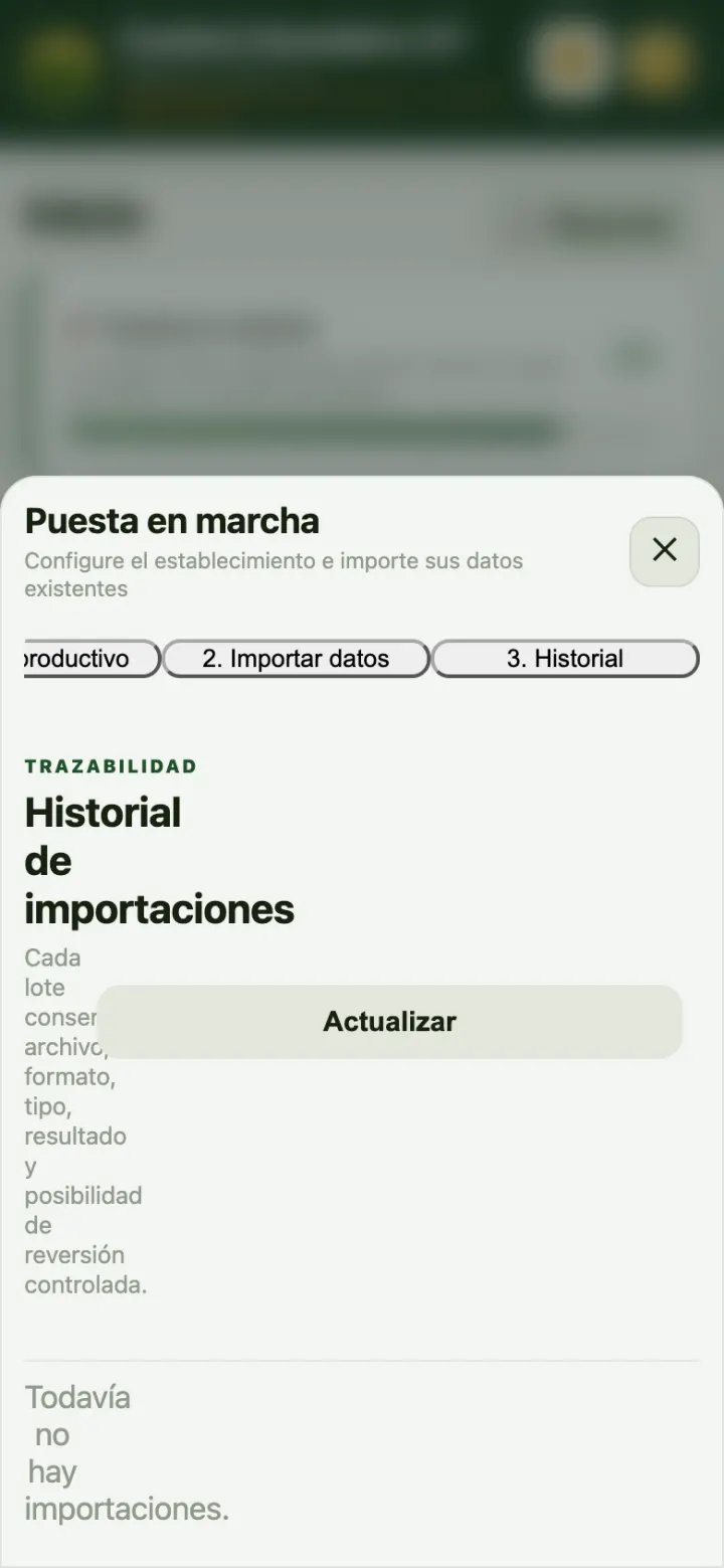 El historial de importaciones, con opción de revertir.