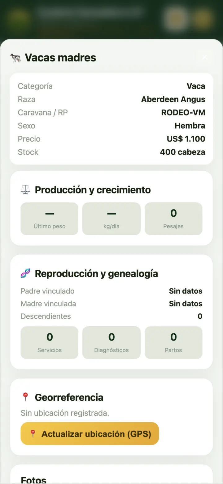La ficha de un registro por volumen.